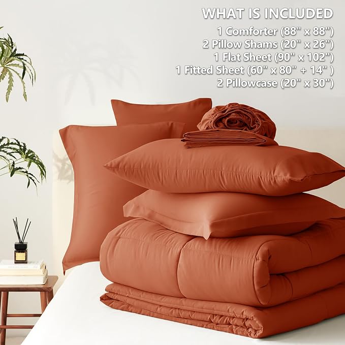 CozyLux Queen Comforter Set Terracotta - Image 5