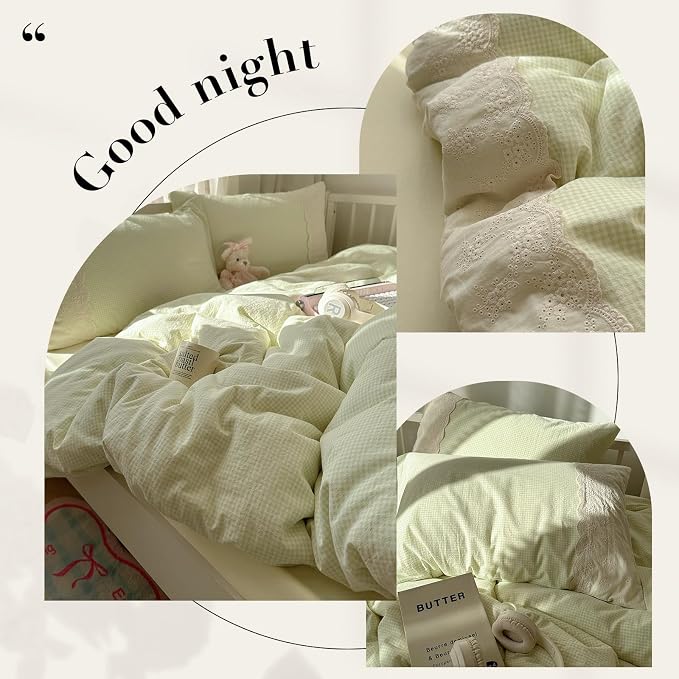 MKXI Mint Green Gingham Duvet Cover Set Full - Image 6