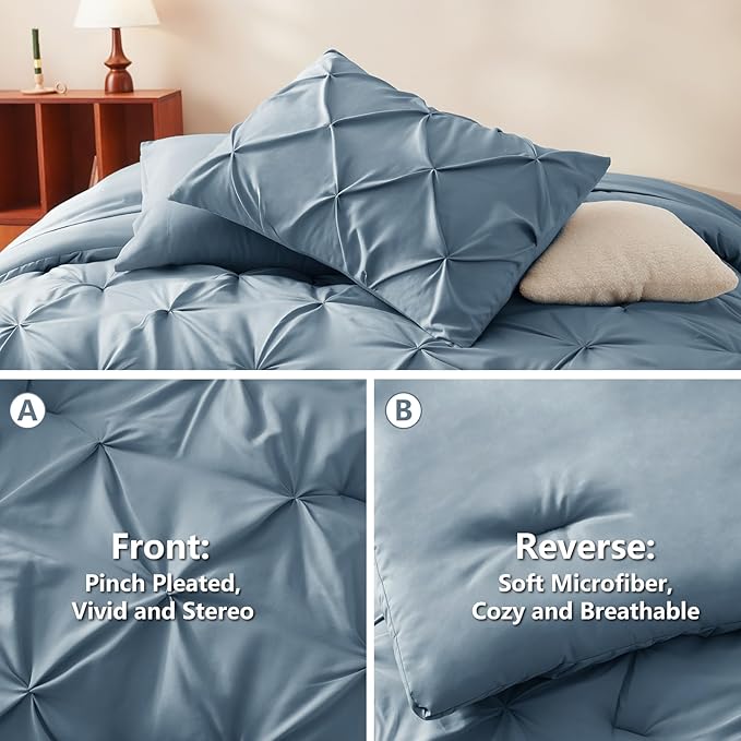 CozyLux California King Comforter Set Mineral Blue, 7 Pieces Cal King Pintuck - Image 3
