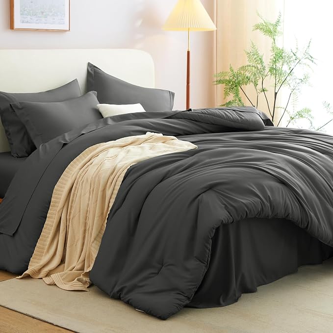 CozyLux Twin Comforter Set Dark Grey, 5 Pieces Bed in a Bag Twin Comforter Set - Image 8
