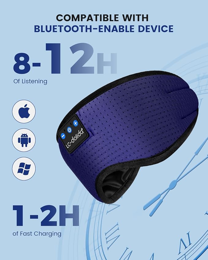LC-dolida Sleep Headphones, Sleep Mask Bluetooth Wireless Music Eye Mask - Image 7