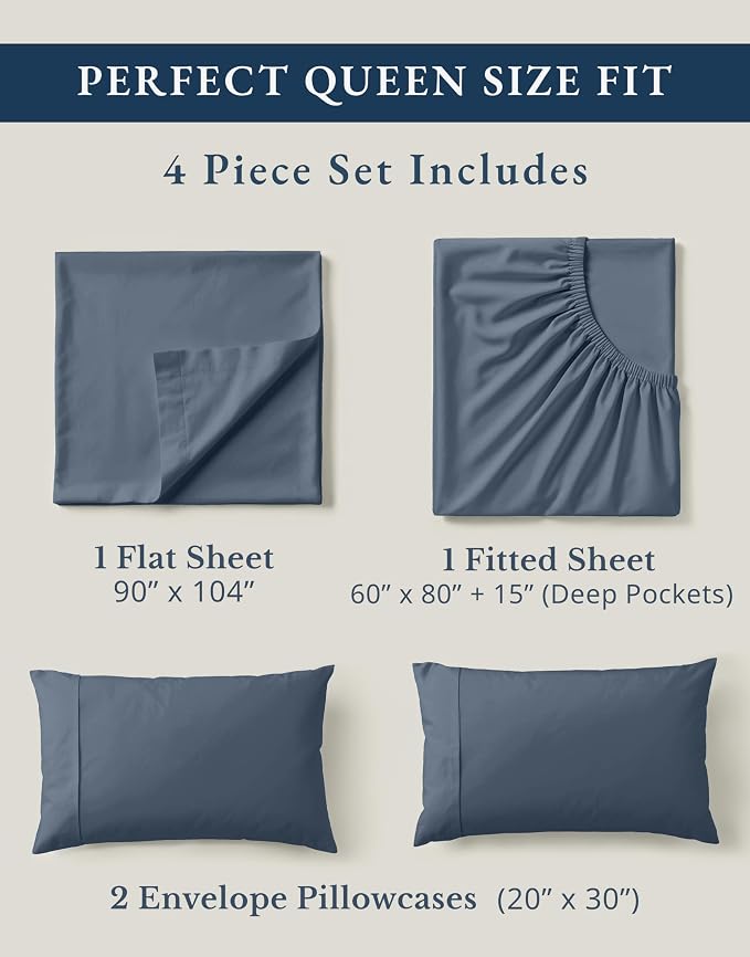 LANE LINEN 100% Organic Cotton Queen Sheets Set, Fully Elasticized Machine - Image 4