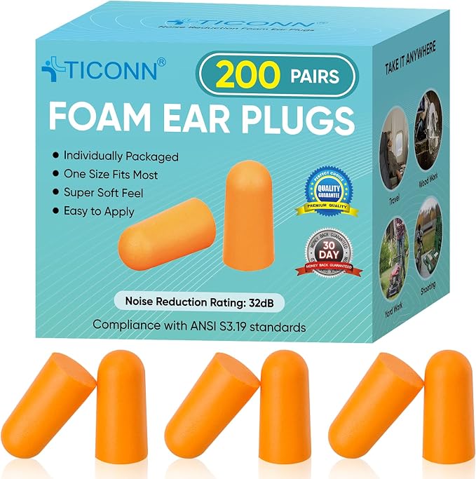 TICONN 200 Pairs Foam Ear Plugs, Individually Wrapped 32dB NRR Noise Reduction - Image 9