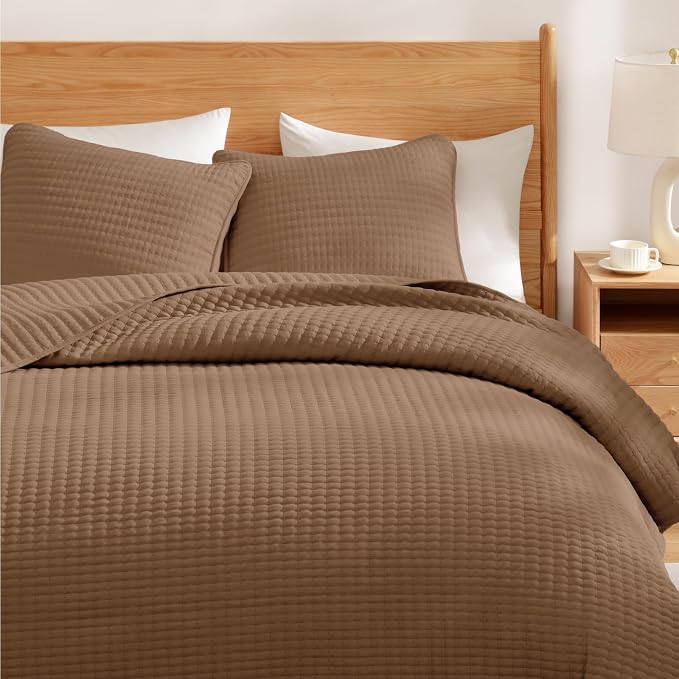 WRENSONGE Queen Quilt-3 Pieces Lightweight Bedspreads Brown Queen Size Quilt - Image 4