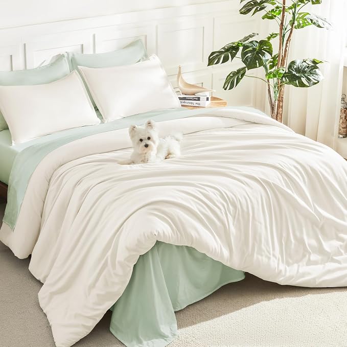 Litanika Ivory Comforter Set Queen Size, 3 Pieces Lightweight Solid Bedding by Litanika