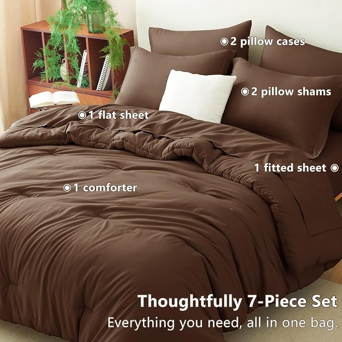 CozyLux Full Size Comforter Sets Brown, 7 Pieces Bed in a Bag Full Comforter Set - Image 6
