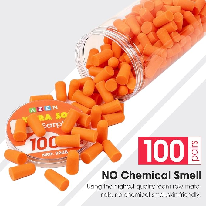 AZEN 100 Pairs Ear Plugs Bulk, NRR 32dB Soft Foam Ear Plugs - Image 5