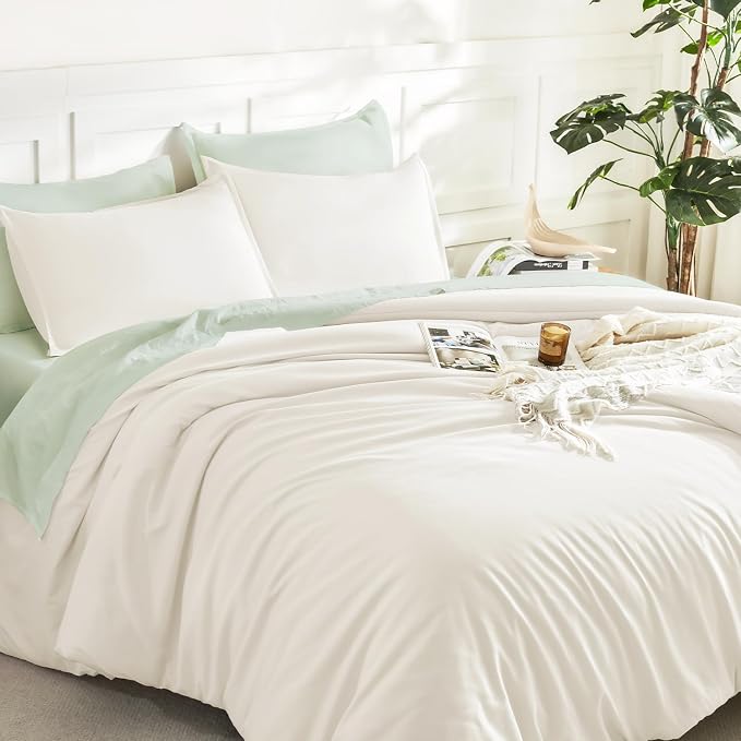Litanika Ivory Comforter Set Queen Size, 3 Pieces Lightweight Solid Bedding - Image 5