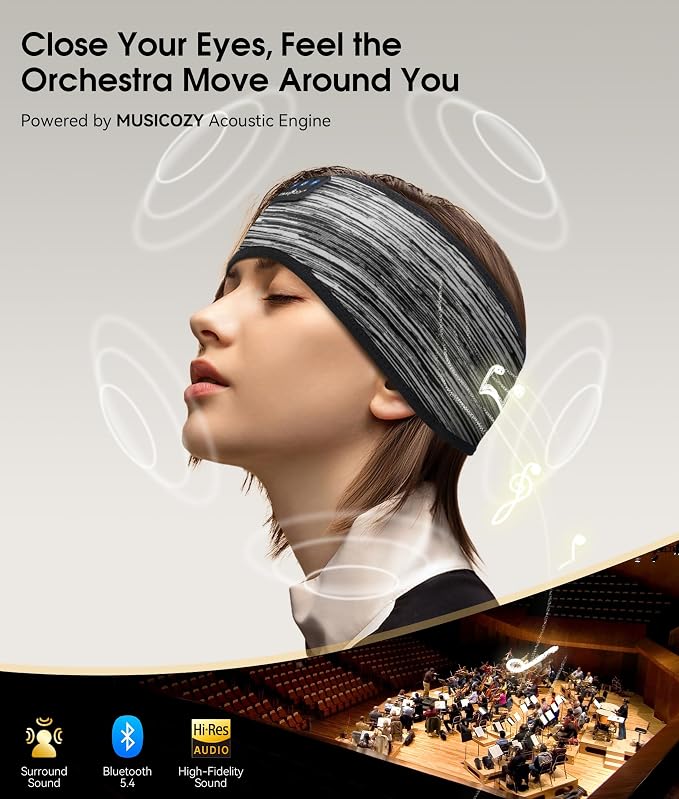 MUSICOZY Sleep Headphones Bluetooth 5.4 Headband, Wireless Earphones Music - Image 4