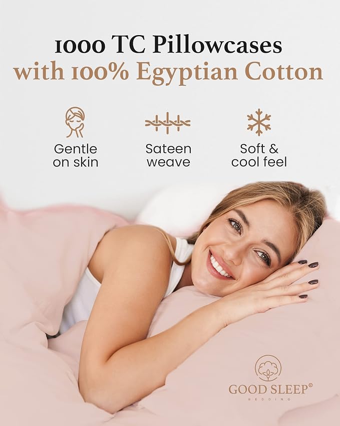 1000 TC Blush Standard Pillowcases Set of 2 100% Egyptian Cotton Pillow Cases - Image 4