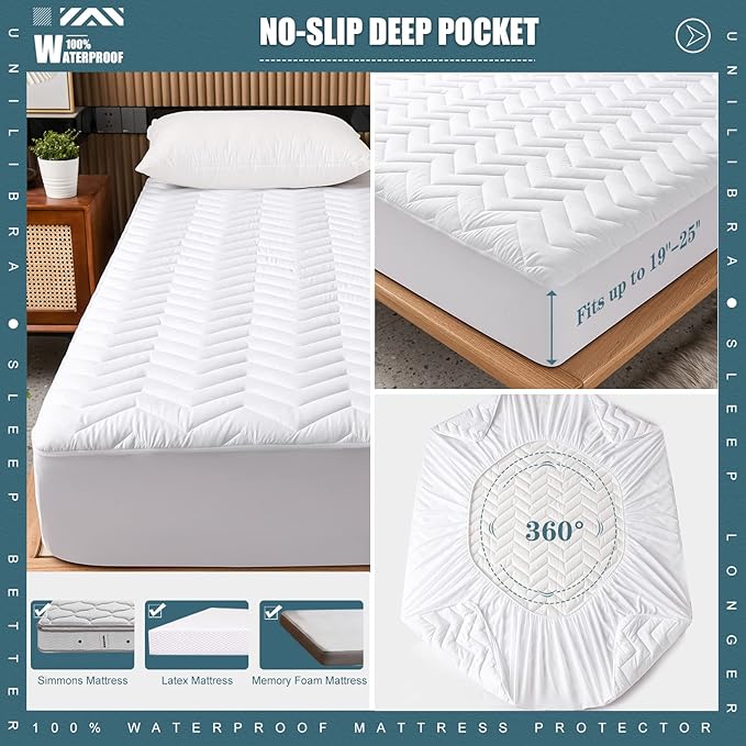 Queen Size Waterproof Mattress Protector Quilted, Breathable Ultra-Soft Filling - Image 5