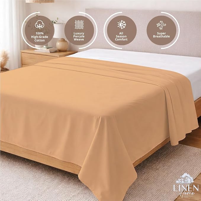 Linen Home 100% Cotton Percale 1 Flat Sheet, King Size - Image 3