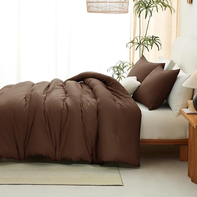 CozyLux Oversized Queen Comforter Set Brown, 3 Pieces 98x98 Solid Breathable - Image 6