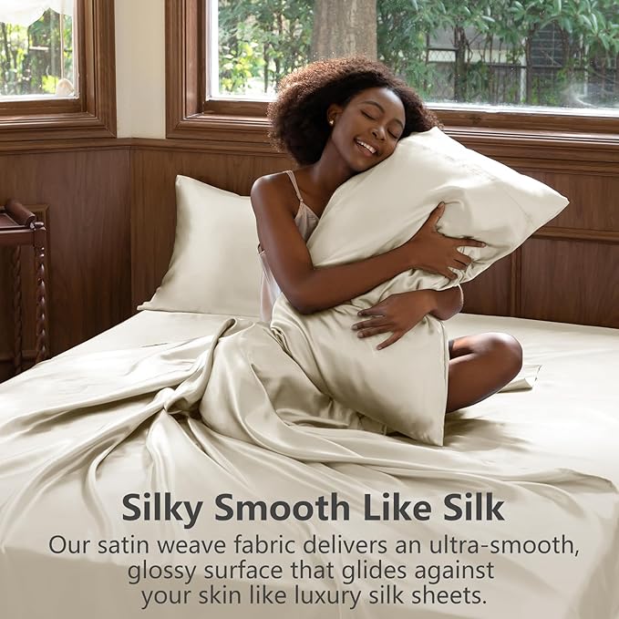 CozyLux Satin Sheets Queen Size Bed Set - Image 3