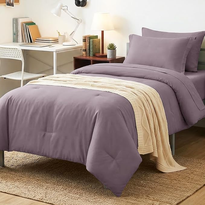 CozyLux Twin XL Comforter Set Dusty Purple, 5 Pieces Bed in a Bag Twin Extra by CozyLux