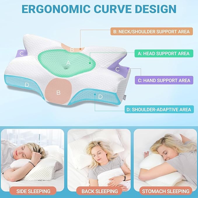 Elviros Cervical Memory Foam Pillow, 2 Pack Pillows - Image 4
