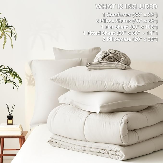 CozyLux Queen Comforter Set Beige - Image 7