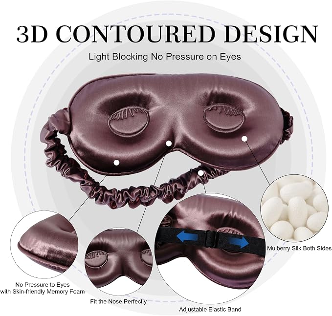 ZIMASILK Adjustable 22 Momme 100% Pure Mulberry Silk Sleep Mask, 3D Contoured - Image 2
