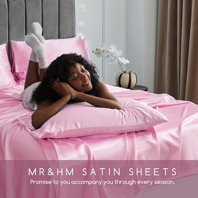 MR&HM Satin Bed Sheets, Full Size Sheets Set - Image 6