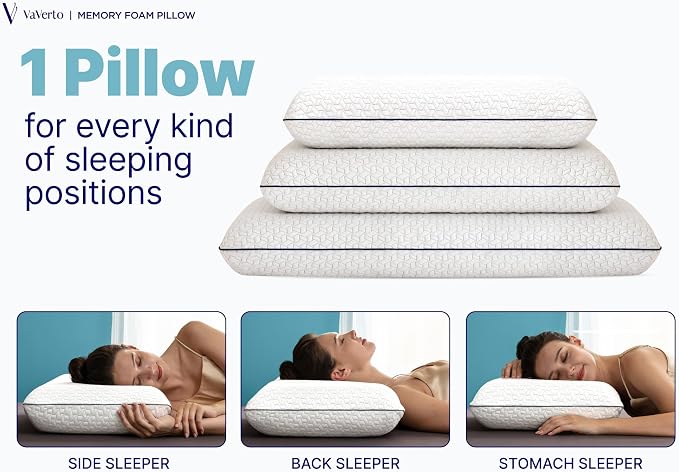 Vaverto Queen Memory Foam Pillow – Cooling Gel-Infused Firm Support - Image 5