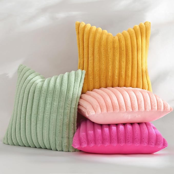decorUhome Summer Cozy Faux Fur Throw Pillow Covers 12x20 Set of 2 Decorative - Image 5