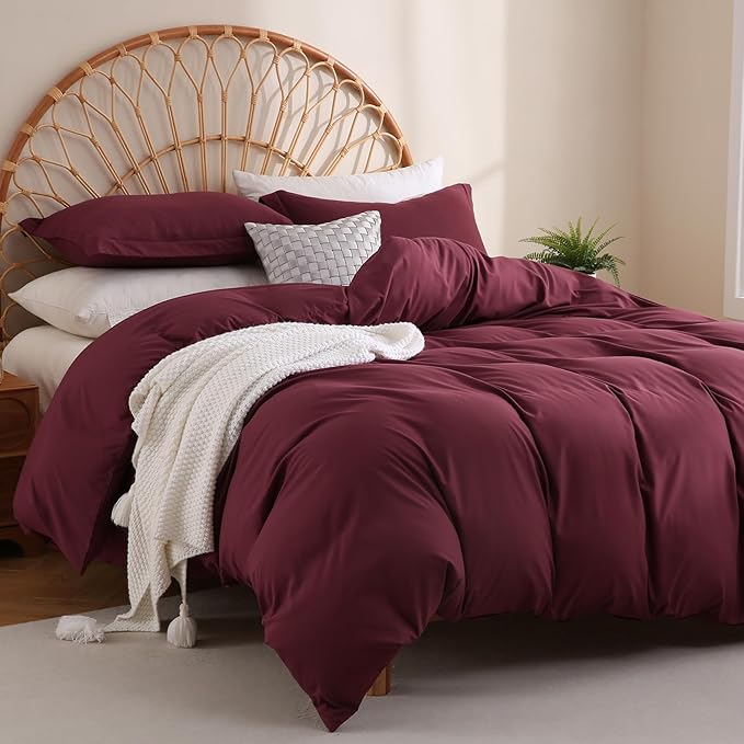 JSD Burgundy Duvet Cover Set Twin Size, 2 Piece Microfiber Kids Duvet Cover - Image 6