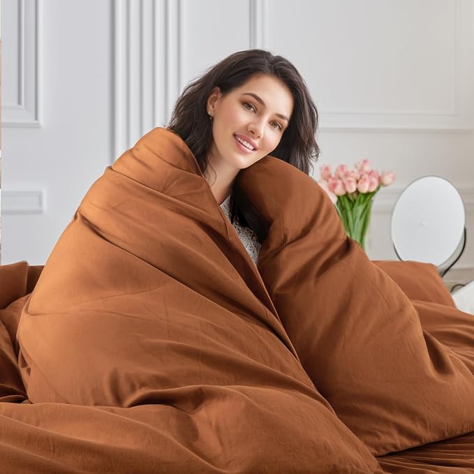 NEXHOME PRO Duvet Cover Set 100% Washed Cotton Full Size Linen Feel Textured - Image 7
