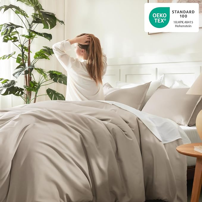 Litanika Oatmeal Comforter King Size, 3 Pieces Lightweight Solid Bedding - Image 4