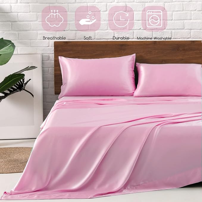 MR&HM Satin Bed Sheets, Full Size Sheets Set - Image 5