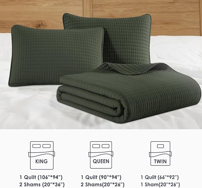 WRENSONGE Queen Quilt-3 Pieces Lightweight Bedspreads Dark Green Queen Size - Image 8