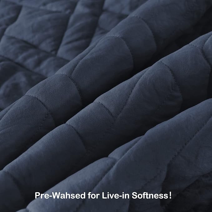HORIMOTE HOME Quilt Set Queen Size Navy Blue, Classic Geometric Diamond - Image 3