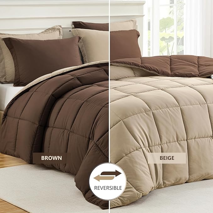 Homelike Moment Oversized Queen Comforter Set Brown, Lightweight Reversible - Image 2