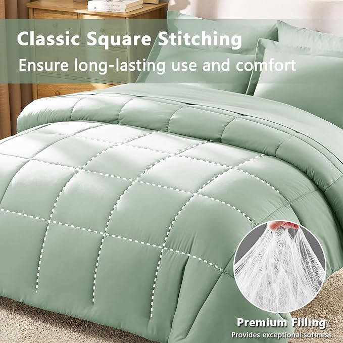 CozyLux Queen Comforter Set Sage Green - Image 4