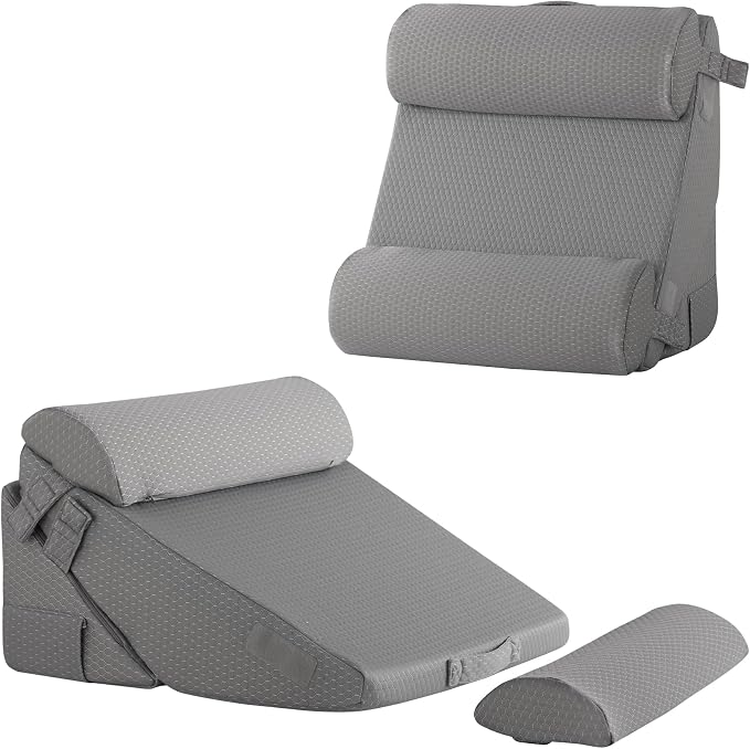 Bedluxe Adjustable 4pcs Bed Wedge Pillow Set, Memory Foam Wedge Pillows Post by Bedluxe