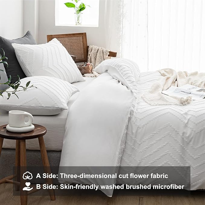 WARMDERN Boho Duvet Cover Set, Tufted Bedding Duvet Covers Soft Washed - Image 3