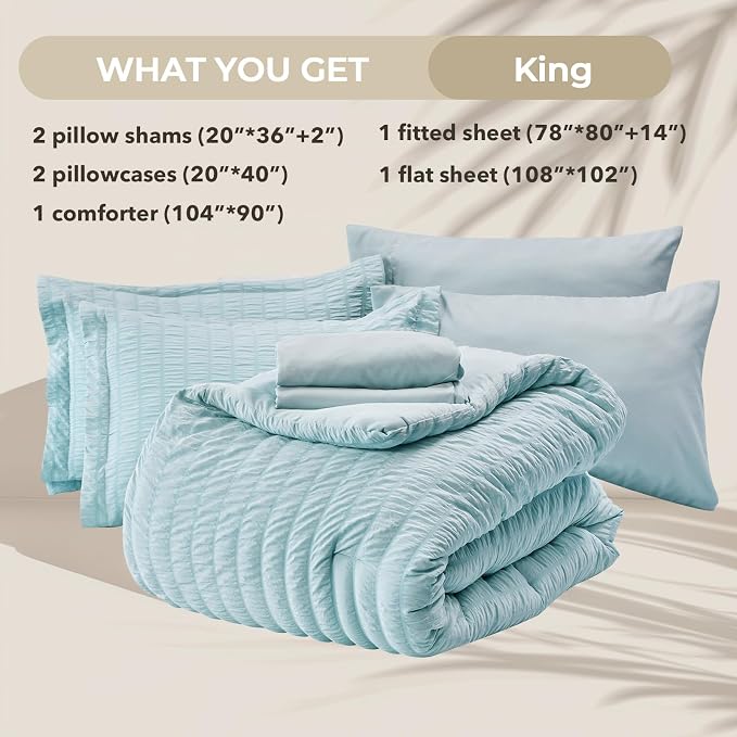 HYMOKEGE Lake Blue King Size Comforter Set Seersucker 7 Pieces, All Season - Image 5