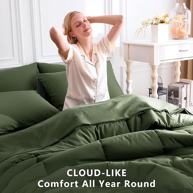 CozyLux Full Size Comforter Sets Olive Green, 7 Pieces Bed in a Bag, All Season - Image 4