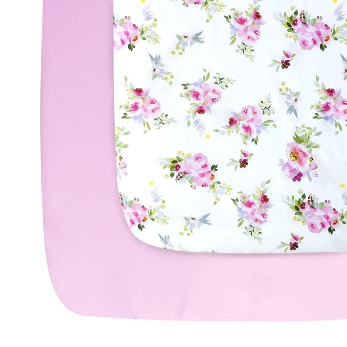 Pack and Play Sheets Girl, 2 Pack Mini Crib Sheets, Stretchy Playard Fitted by Moonsea