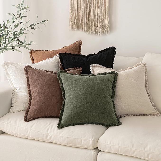 MIULEE Decorative Throw Pillow Covers Neutral Linen Fringe Throw Pillows Euro - Image 6