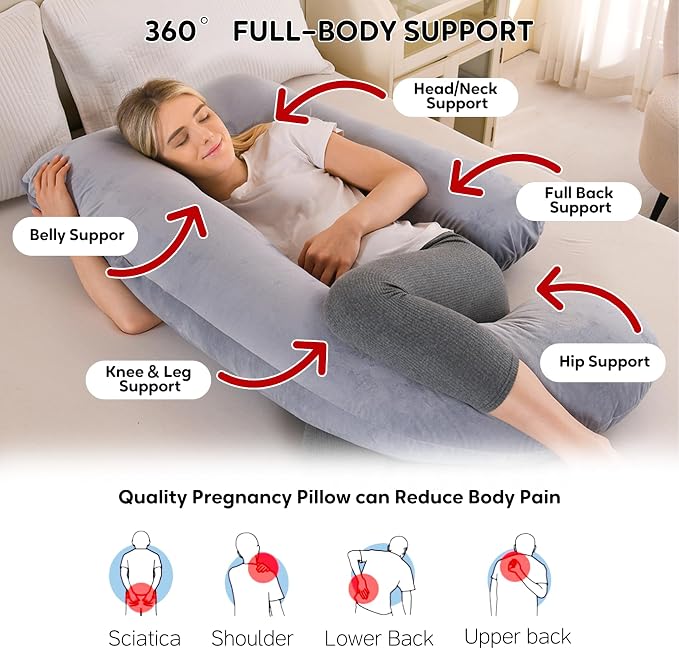 U-Shaped Pregnancy Pillow for Sleeping, Full Body Support for Back, HIPS & Belly - Image 3