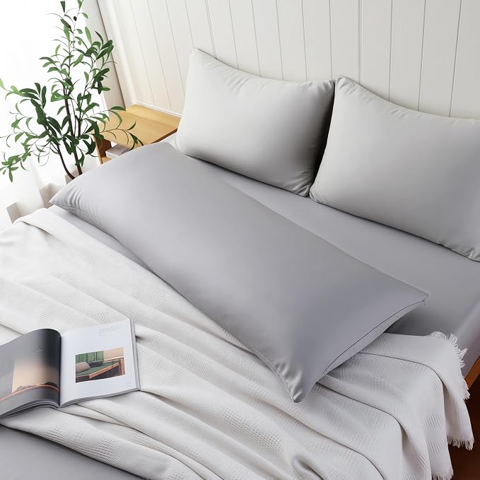 1 Pack Body Size Bamboo Viscose Zippered Pillow Case, 400 Thread Count Cooling - Image 2