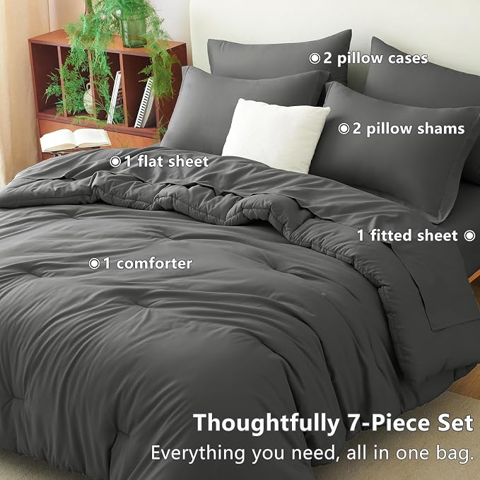 CozyLux Full Size Comforter Sets Dark Grey, 7 Pieces Bed in a Bag Full - Image 6