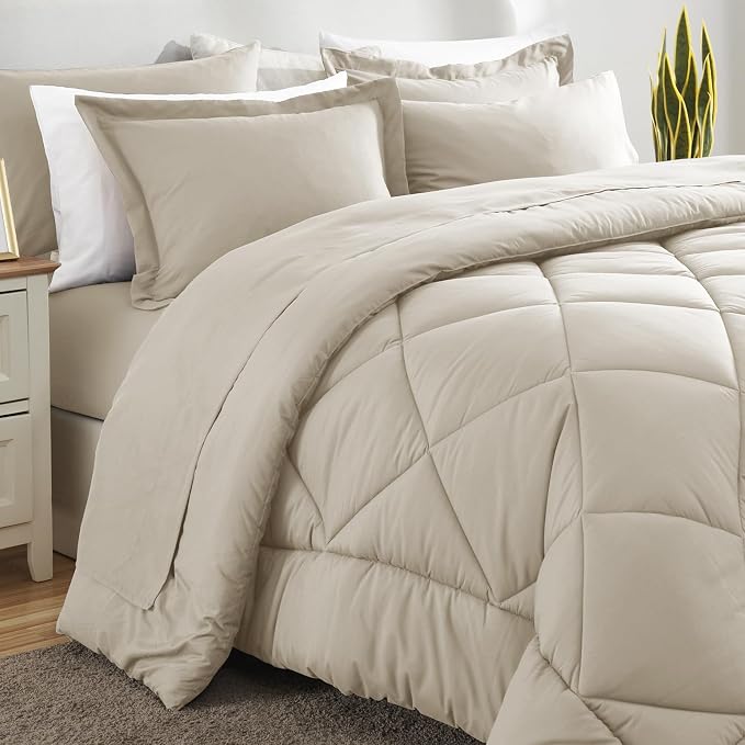CozyLux California King Comforter Set Oatmeal - Image 11