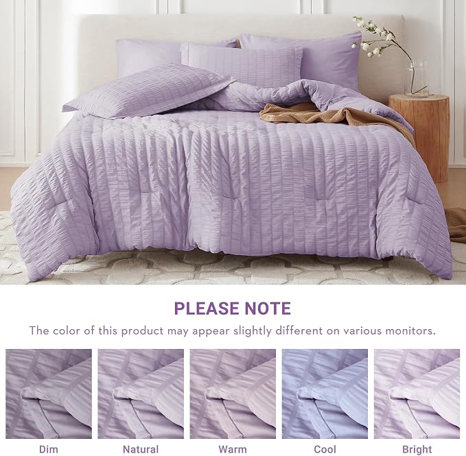 MUXHOMO 7 Pieces Queen Comforter Set, Seersucker Bed in a Bag Queen Size - Image 5