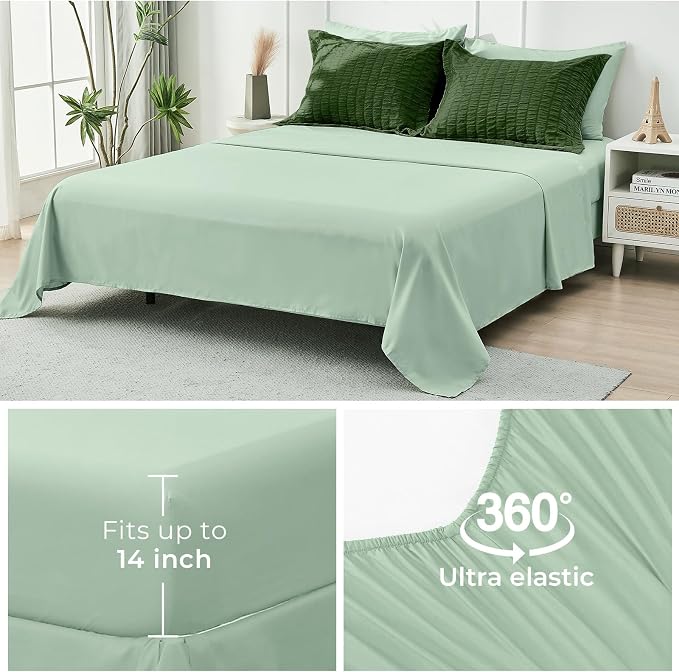 HYMOKEGE Dark Green/Sage Green Queen Comforter Set Seersucker 7 Pieces - Image 7