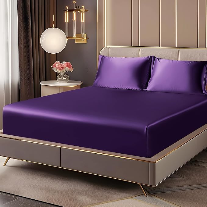 BEDELITE Satin Fitted Sheet and Pillowcases Set, Luxury Soft Similar to Silk by BEDELITE