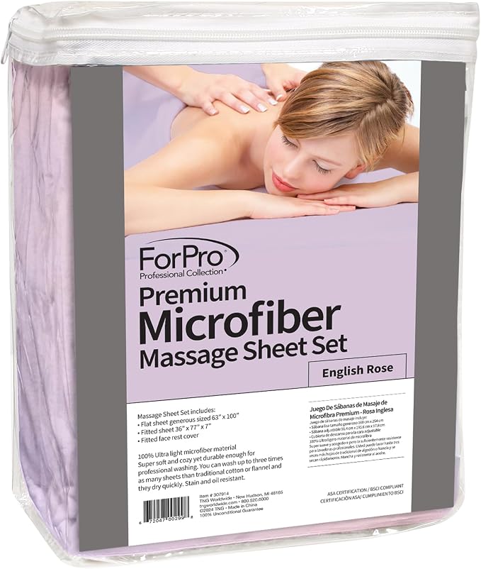 ForPro Premium Microfiber 3-Piece Massage Sheet Set, English Rose, Ultra-Light - Image 5