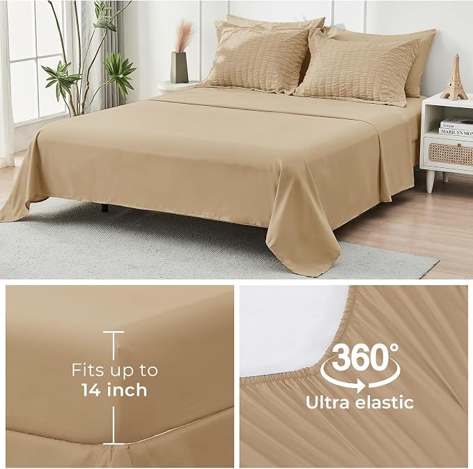HYMOKEGE Khaki California King Comforter Set Seersucker 7 Pieces, All Season - Image 7