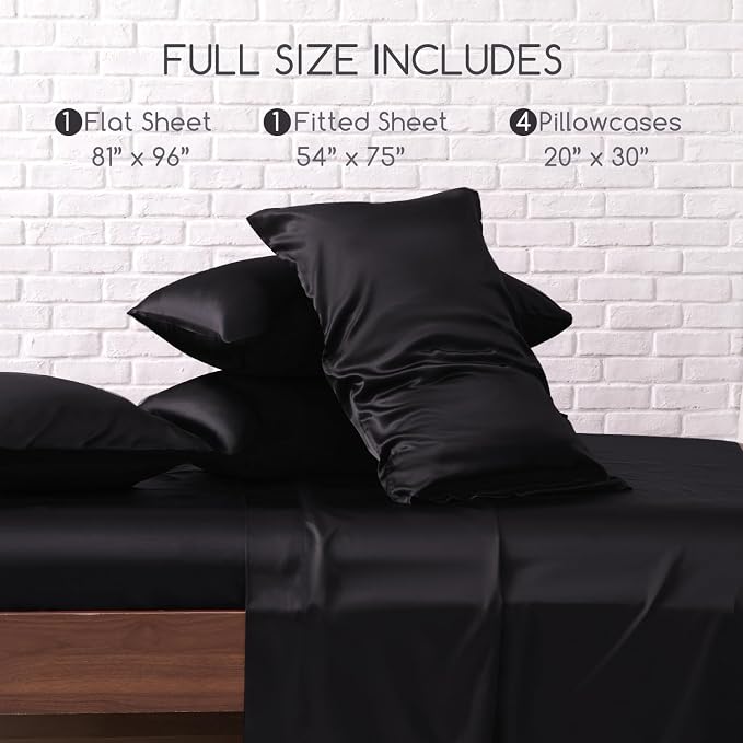 MR&HM Satin Bed Sheets, Full Size Sheets Set - Image 7