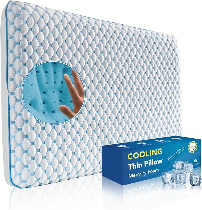 Stomach Sleeping Pillow for Shoulder and Neck Pain Relief, Thin Memory Foam by IWACOOL